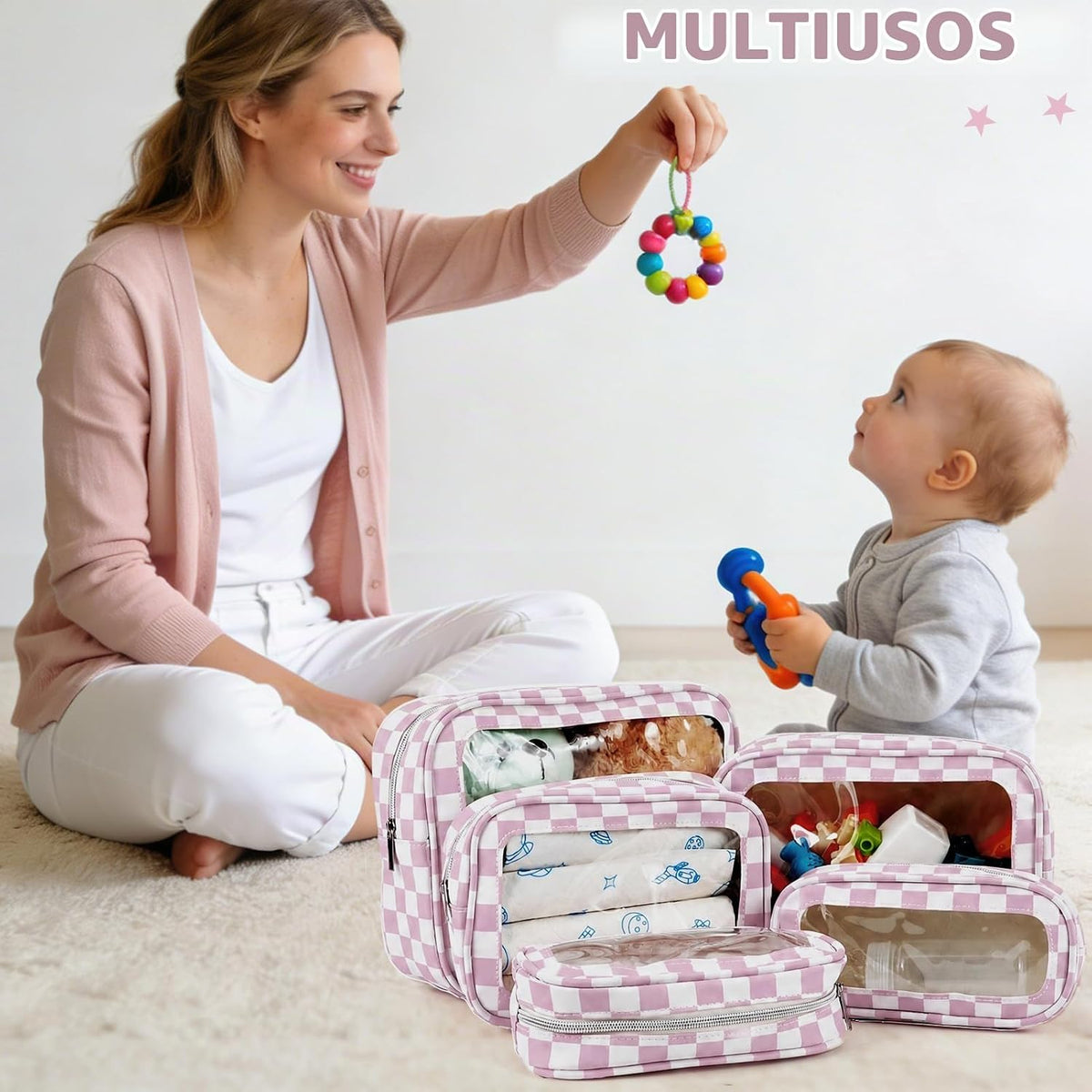 Juego de 5 bolsas de pañales organizadoras, bolsa de aseo aprobada...