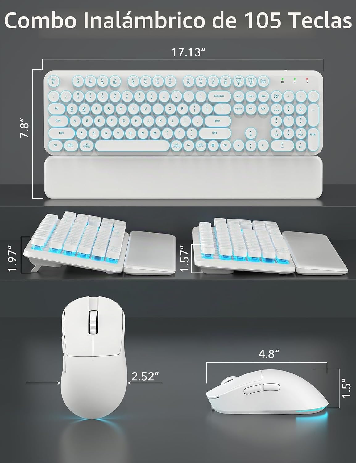 Teclado inalámbrico y mouse retroiluminados, teclado de máquina de...