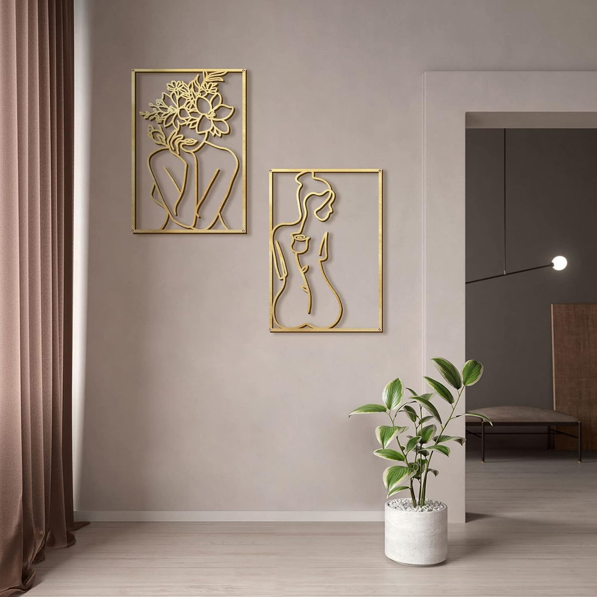 Glamativity Paquete de 4 decoraciones de pared doradas, arte minima...