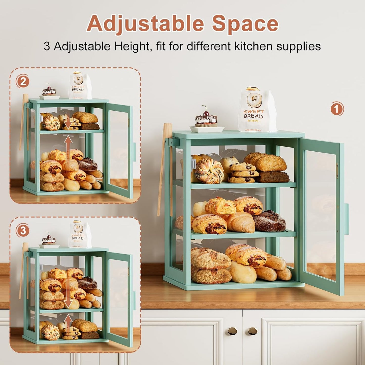 WOWLIVE Caja de pan para encimera de cocina, contenedor de almacena...