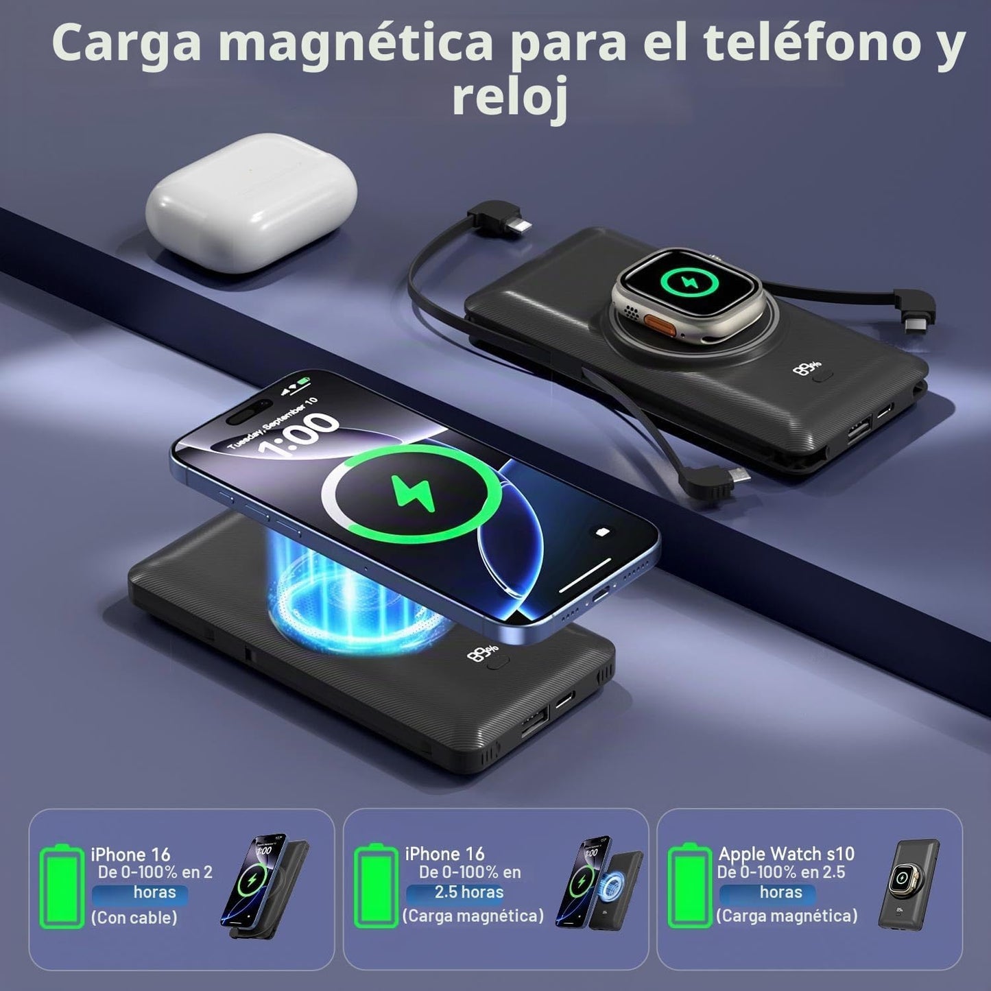 Cargador portátil magnético de 10000mAh para iWatch y iPhone, banco...