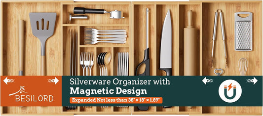 Organizador de cubiertos grande, magnético conectado expandible de...