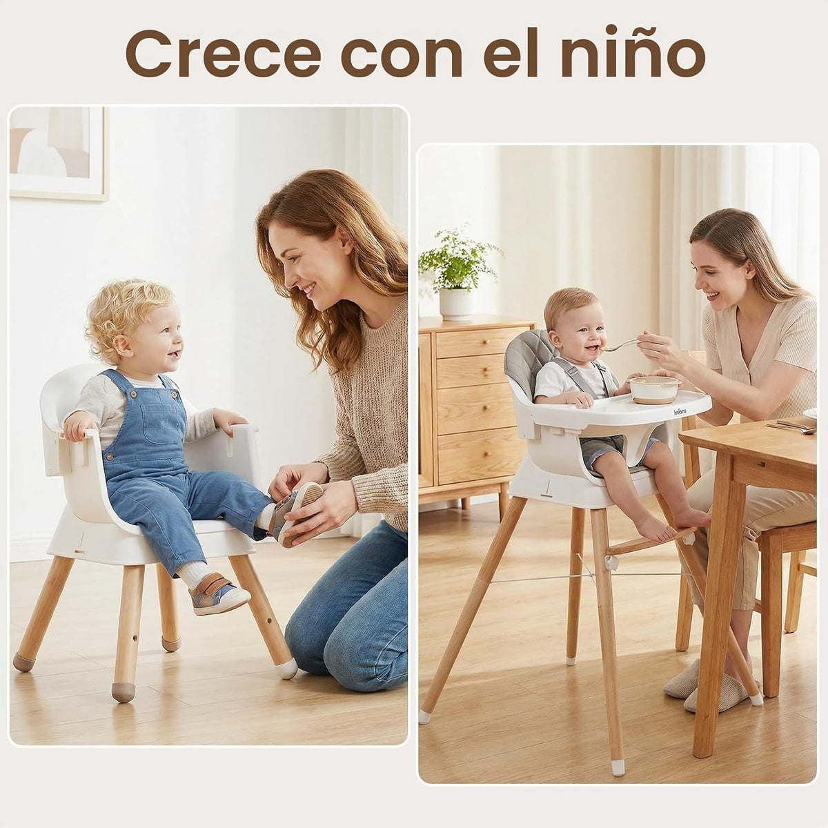 INFANS Silla alta para bebé, silla alta convertible de madera 6 en...