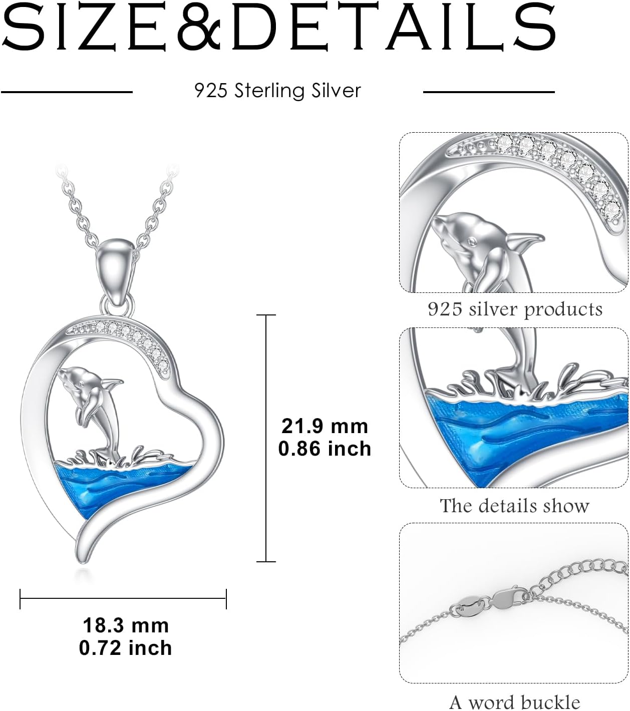 LWXIE Collar de playa de diamantes de plata de ley 925 con dije de...
