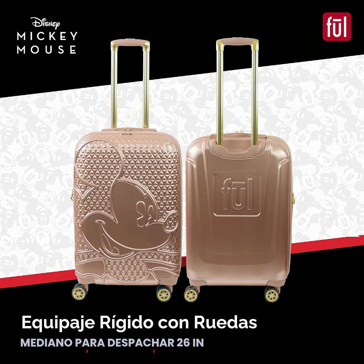 FUL Disney Mickey Mouse - Maleta rígida con ruedas giratorias, 26 p...