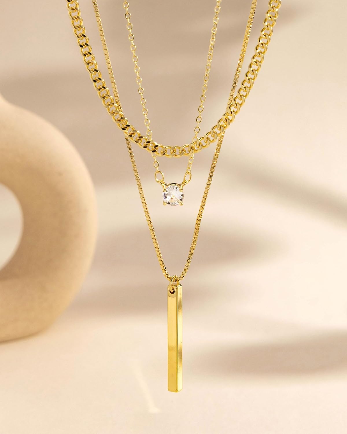 GUOKE Collares de oro en capas para mujer, chapado en oro de 14 qui...