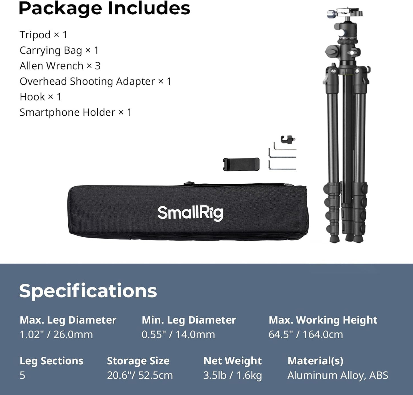 SmallRig Trípode de arriba horizontal de 64.5"\/164cm para iPho...