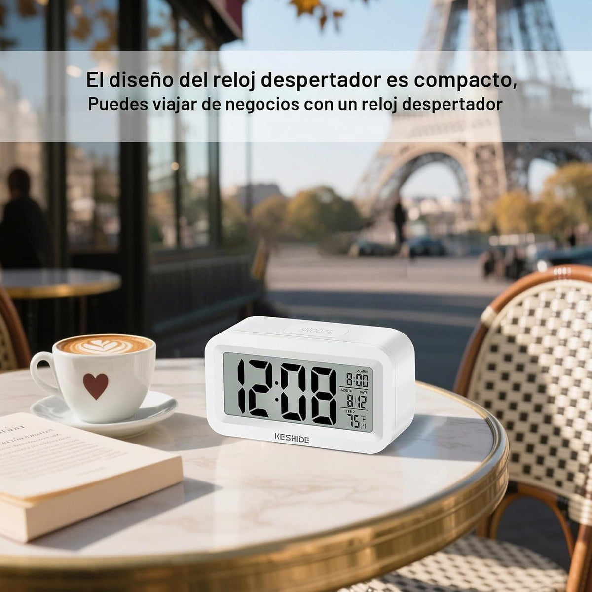 KESHIDE Reloj despertador digital de viaje, funciona con pilas, con...