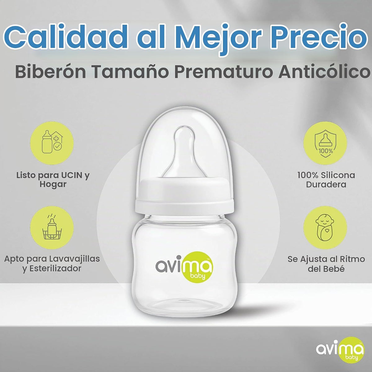Avima Biberón anticólico prematuro con pezón de flujo extra lento (...