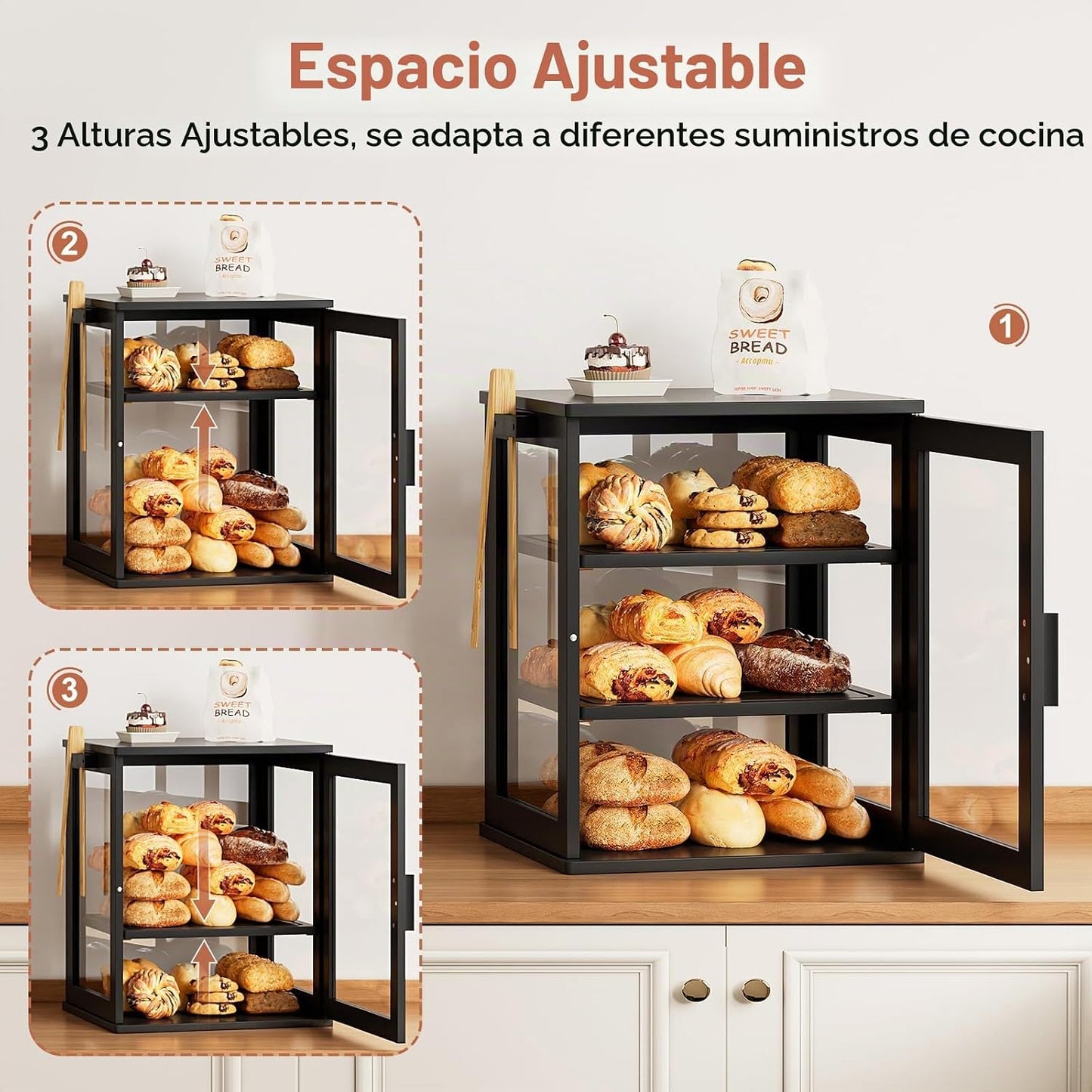WOWLIVE Caja de pan para encimera de cocina, contenedor de almacena...