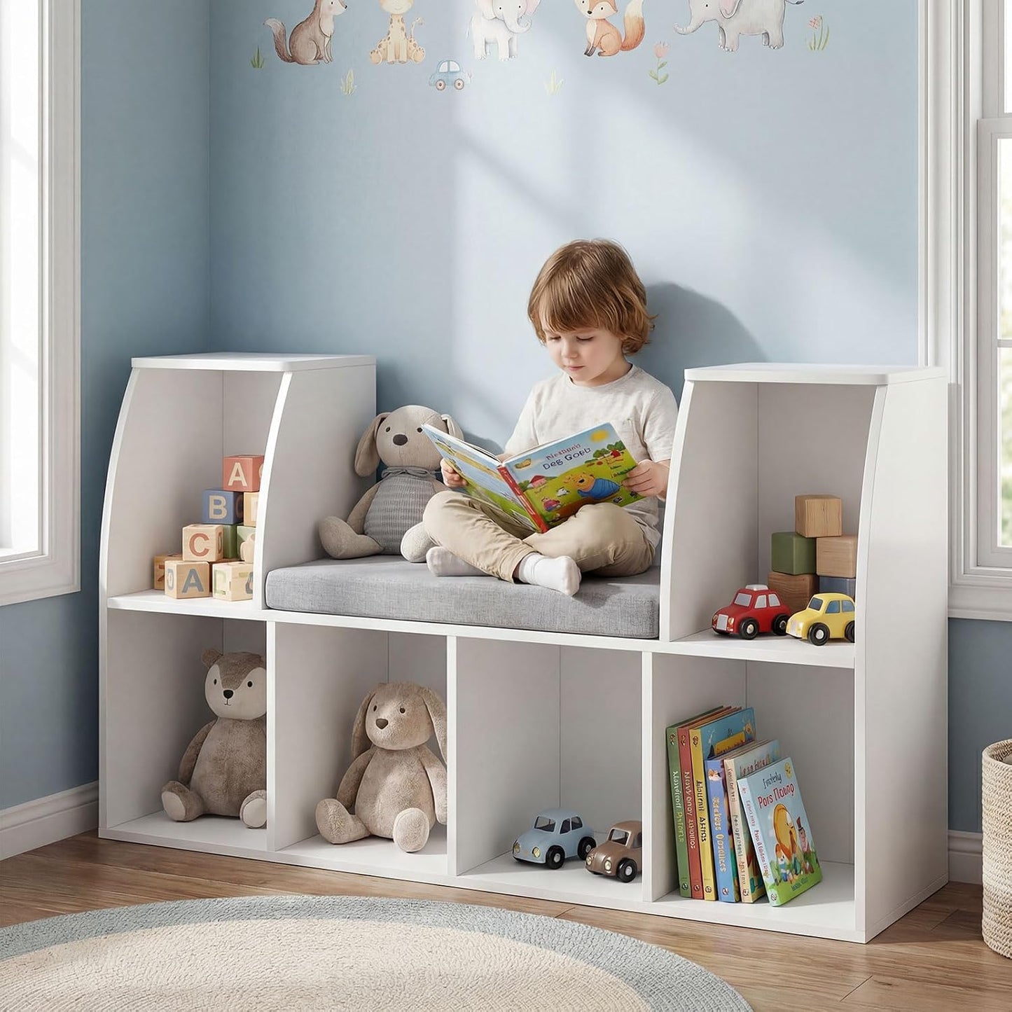 Costzon Estantería infantil con rincón de lectura, organizador de a...