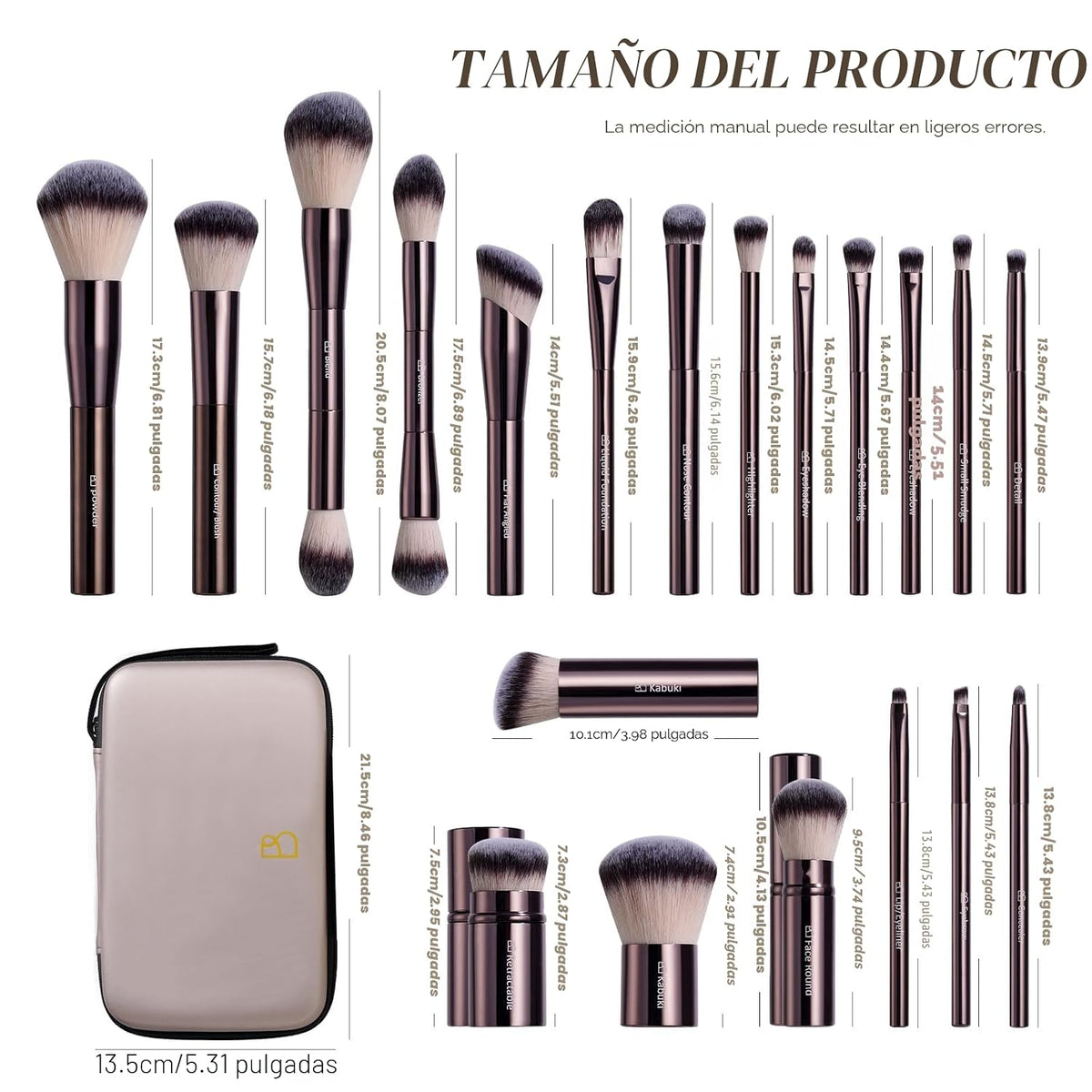 BS-MALL Brocha de maquillaje profesional con estuche de viaje, incl...