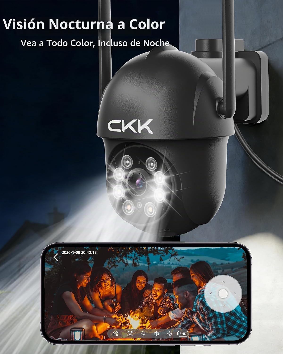 CKK Cámara de seguridad 2K al aire libre, 3MP WiFi Cámaras de segur...