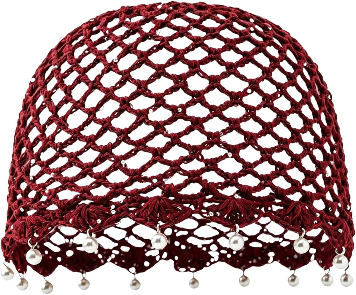 Qkxbxk Gorro de punto hueco con lentejuelas y perlas para mujer, es...
