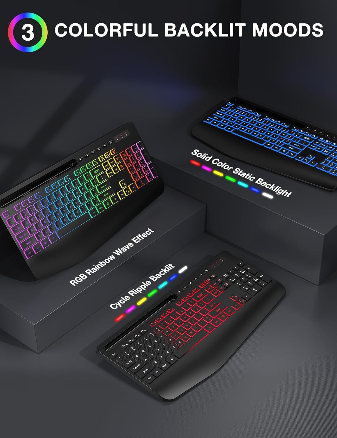 SABLUTE Combo de teclado y mouse inalámbricos: 9 efectos retroilumi...