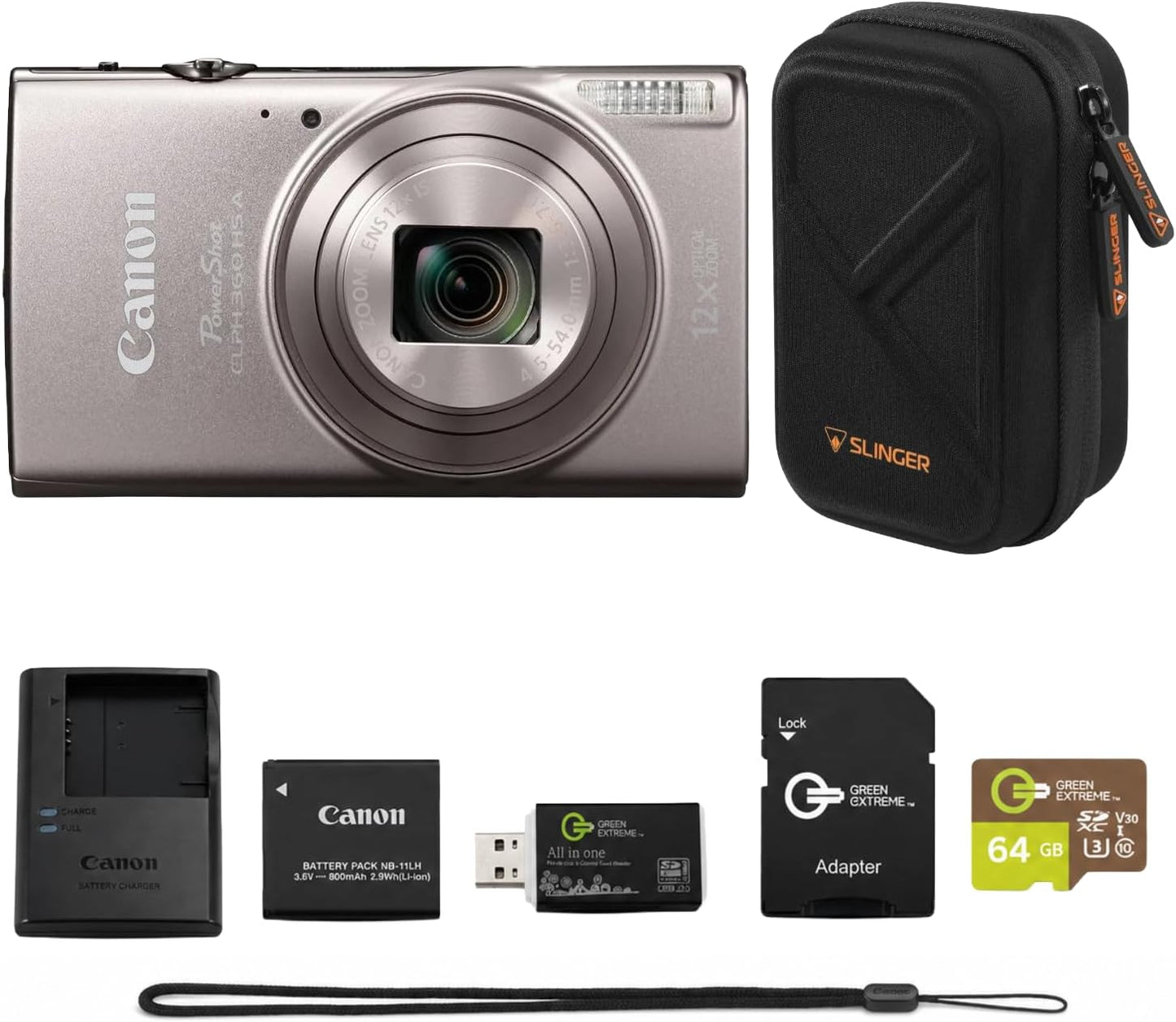 Canon PowerShot ELPH 360 HS - Paquete de cámara digital con tarjeta...