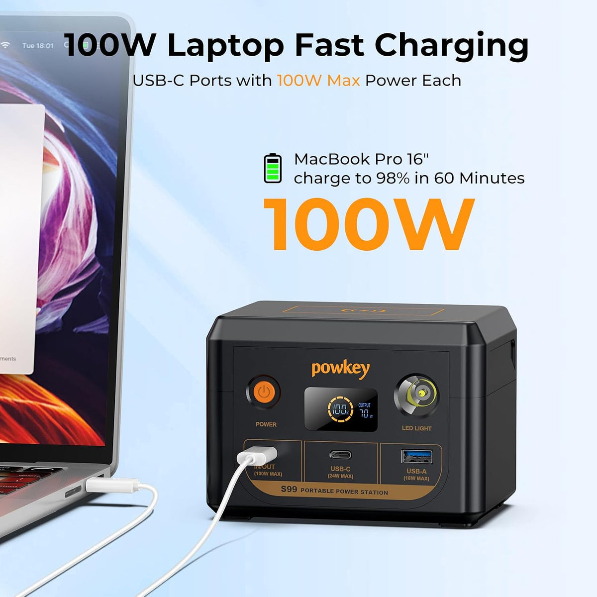powkey Estación de energía para portátil 30000mAh 100W Cargador por...