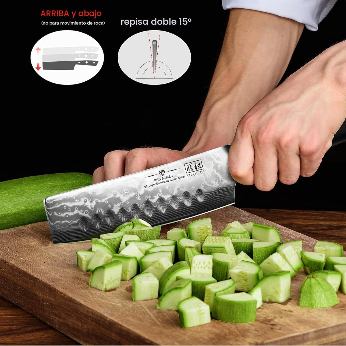 SHAN ZU Cuchillo de chef, cuchillo de cocina profesional de Damasco...