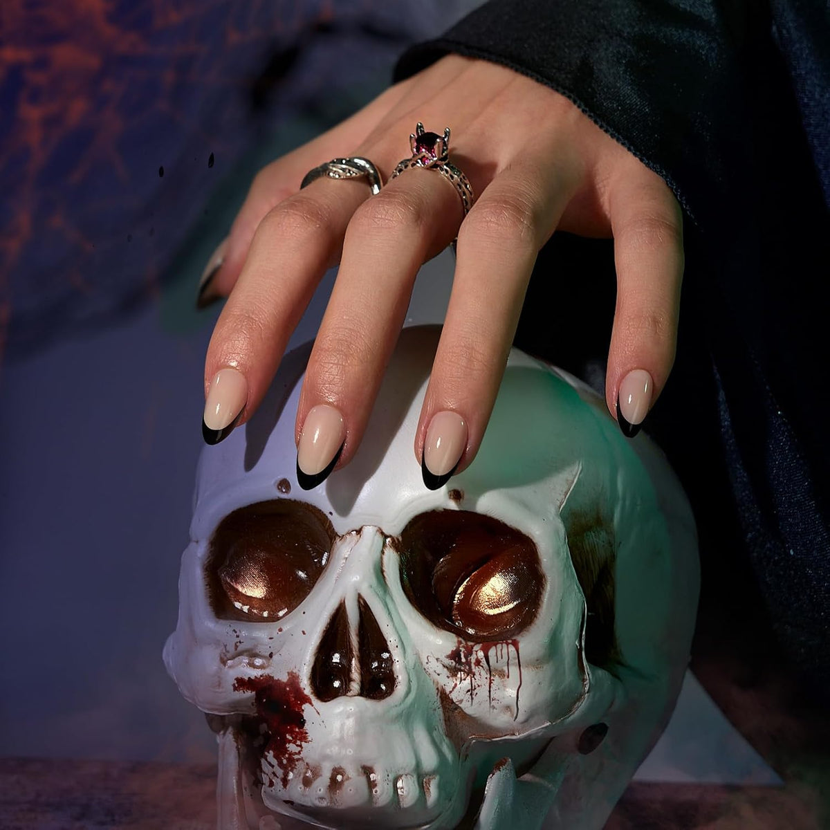 BTArtbox Uñas a presión de Halloween, uñas de almendra con punta fr...