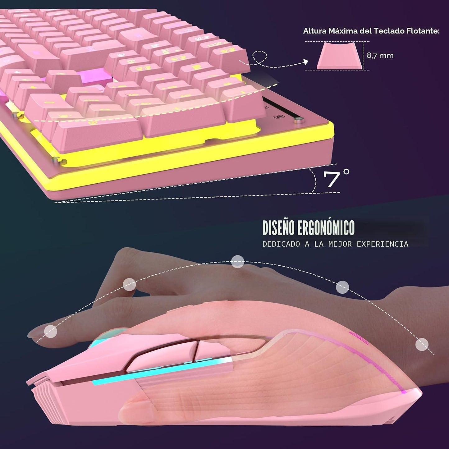 RedThunder K10 - Combo de teclado y ratón inalámbricos para juegos,...