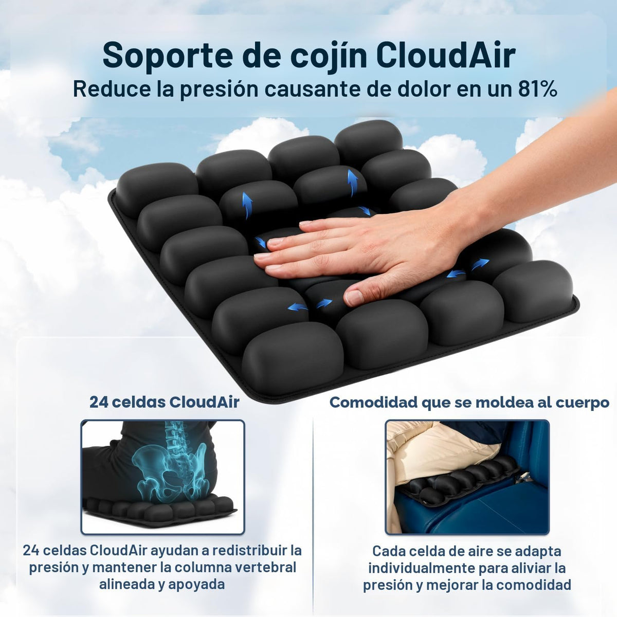 Sondur™ Cojín de viaje para vuelos largos - Cojín inflable para asi...