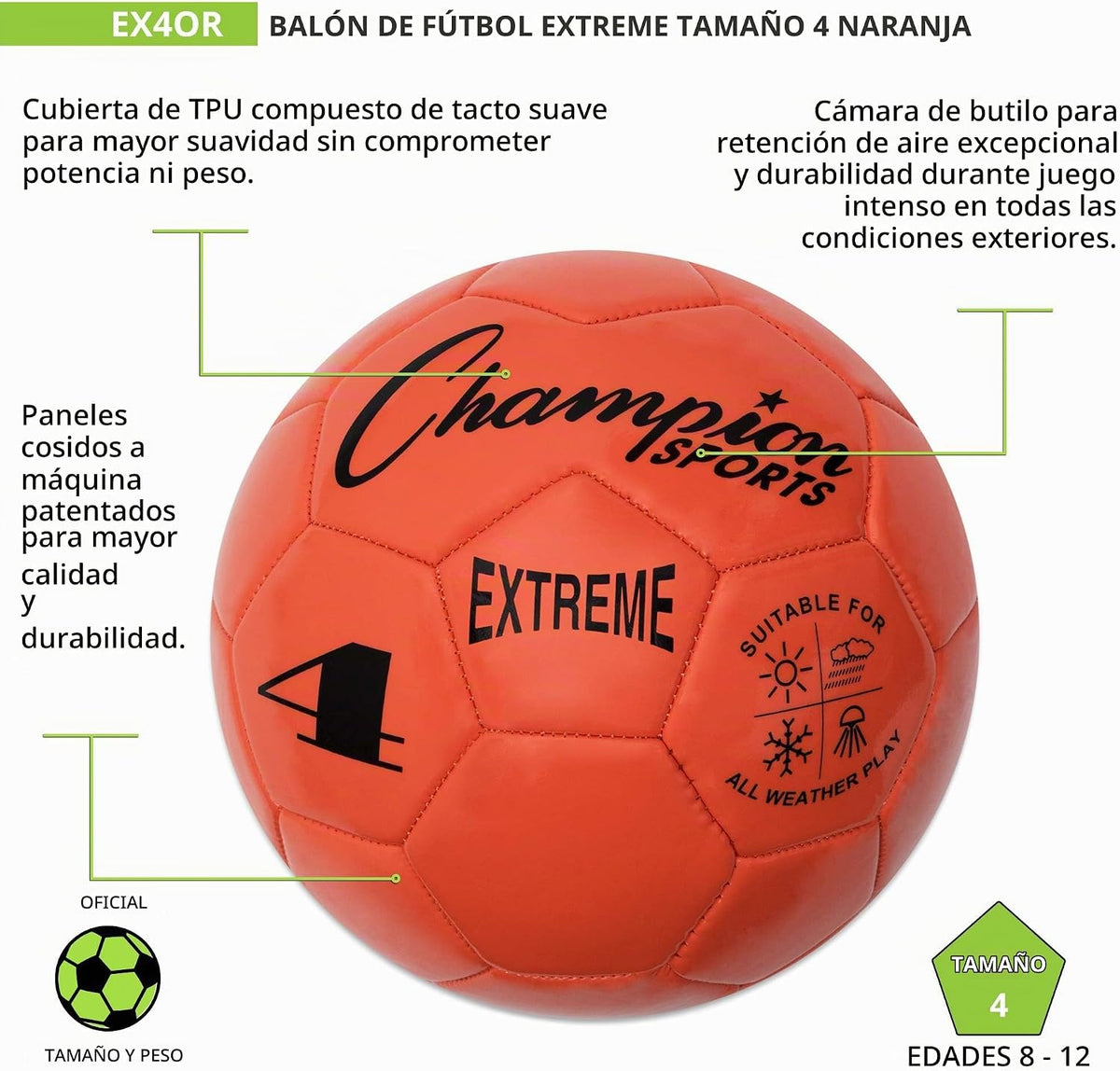 Champion Sports Extreme Series - Balón de fútbol \u2013 Tamaños 3,...
