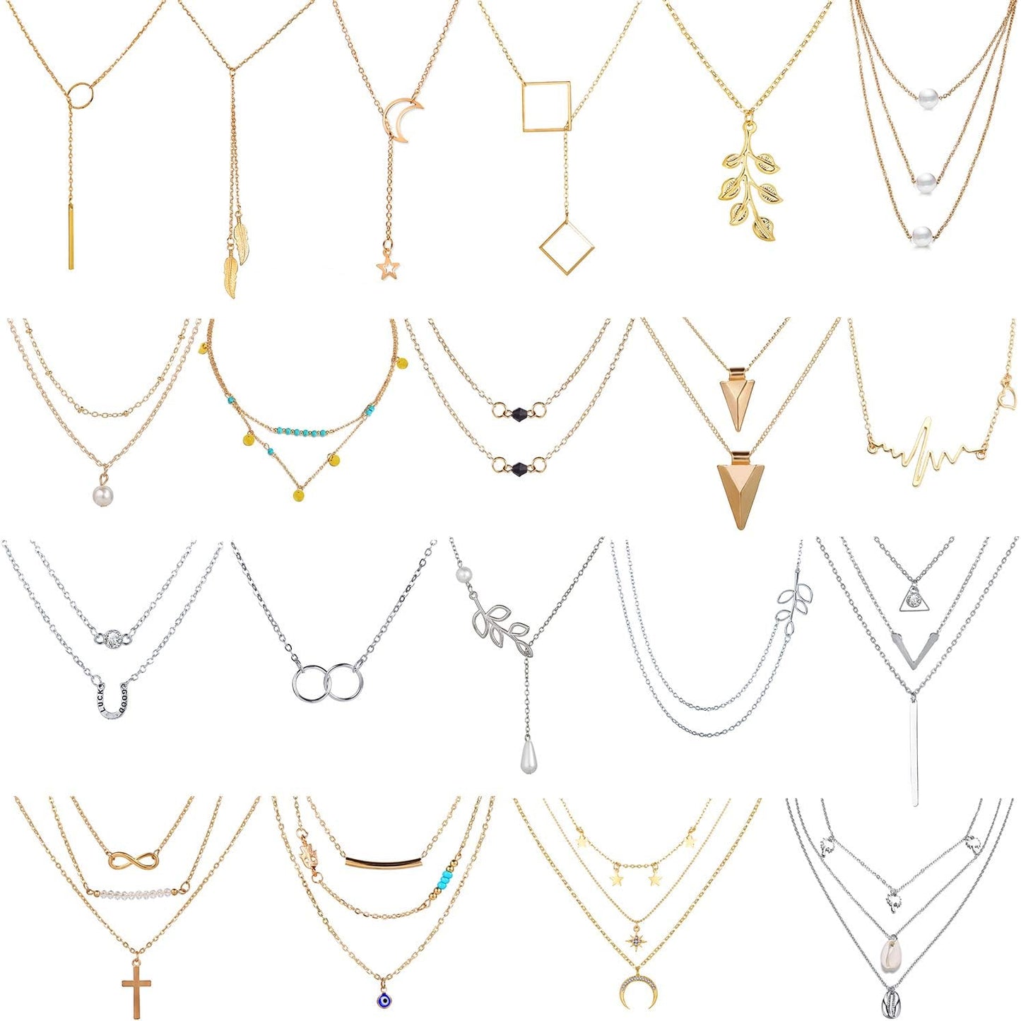 AROIC - Juego de 20 collares con colgante con 14 piezas de oro, 6 p...