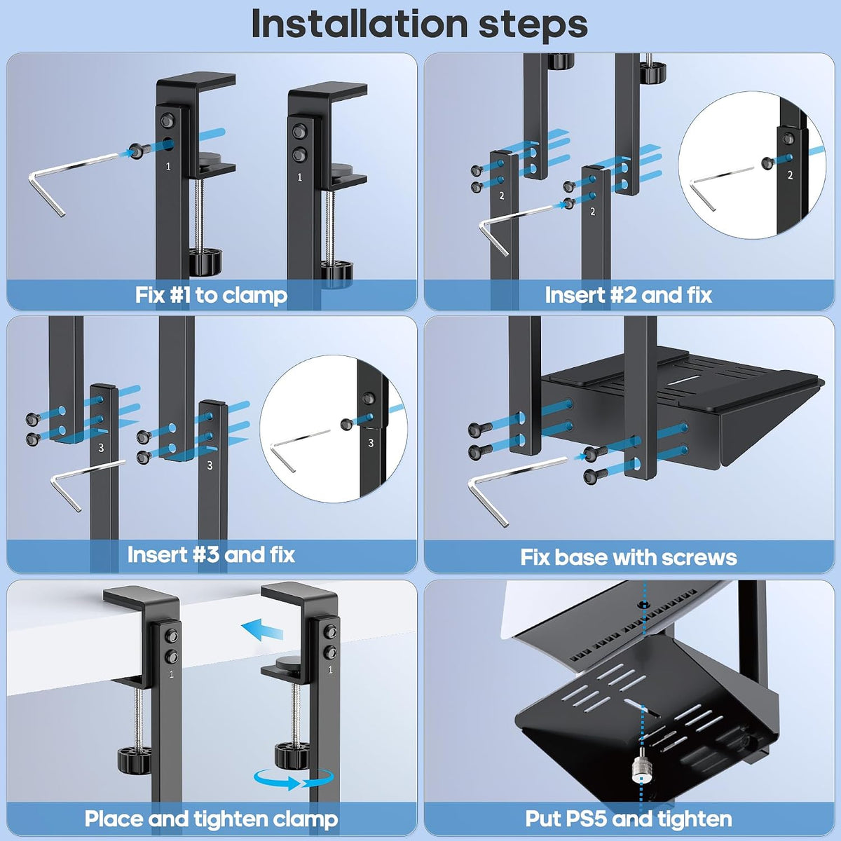 Soporte vertical para debajo del escritorio de PS5 para PS5\/PS5 Sl...