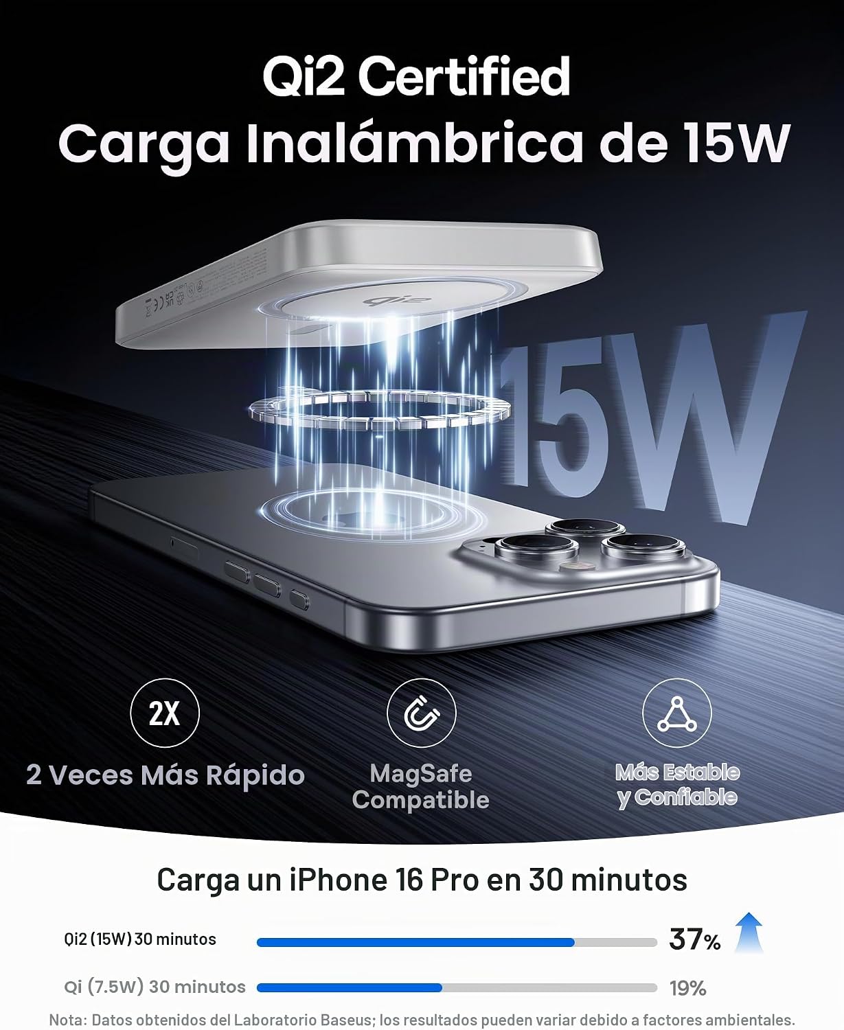 Baseus Cargador Portátil para MagSafe, Qi2 Certificado 15W Banco de...