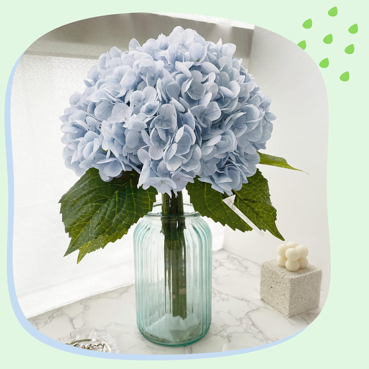 Yatim Hortensias artificiales azules de 21 pulgadas con tallos 5 pi...