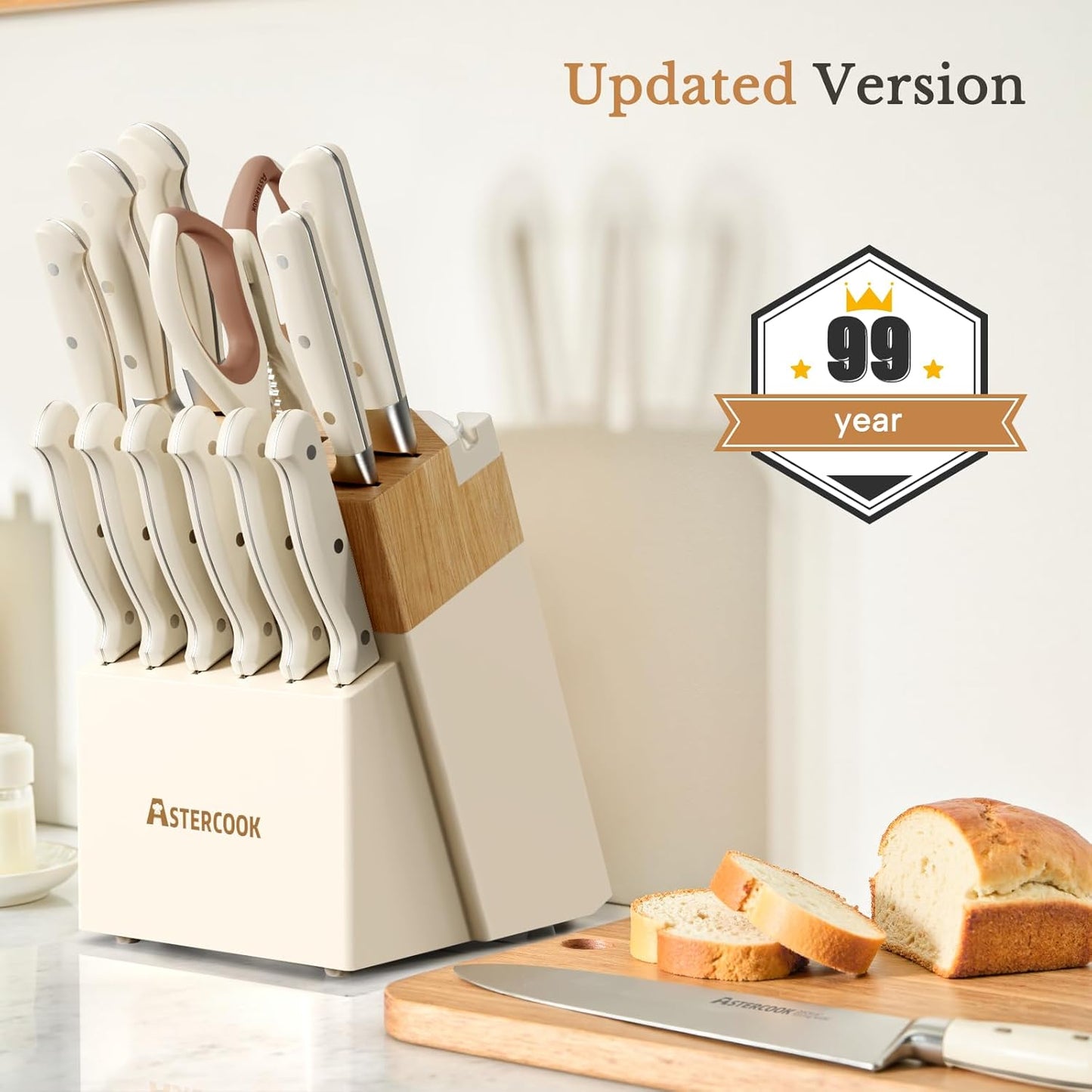 Astercook Juego de cuchillos de cocina con bloque, 14 piezas, cuchi...