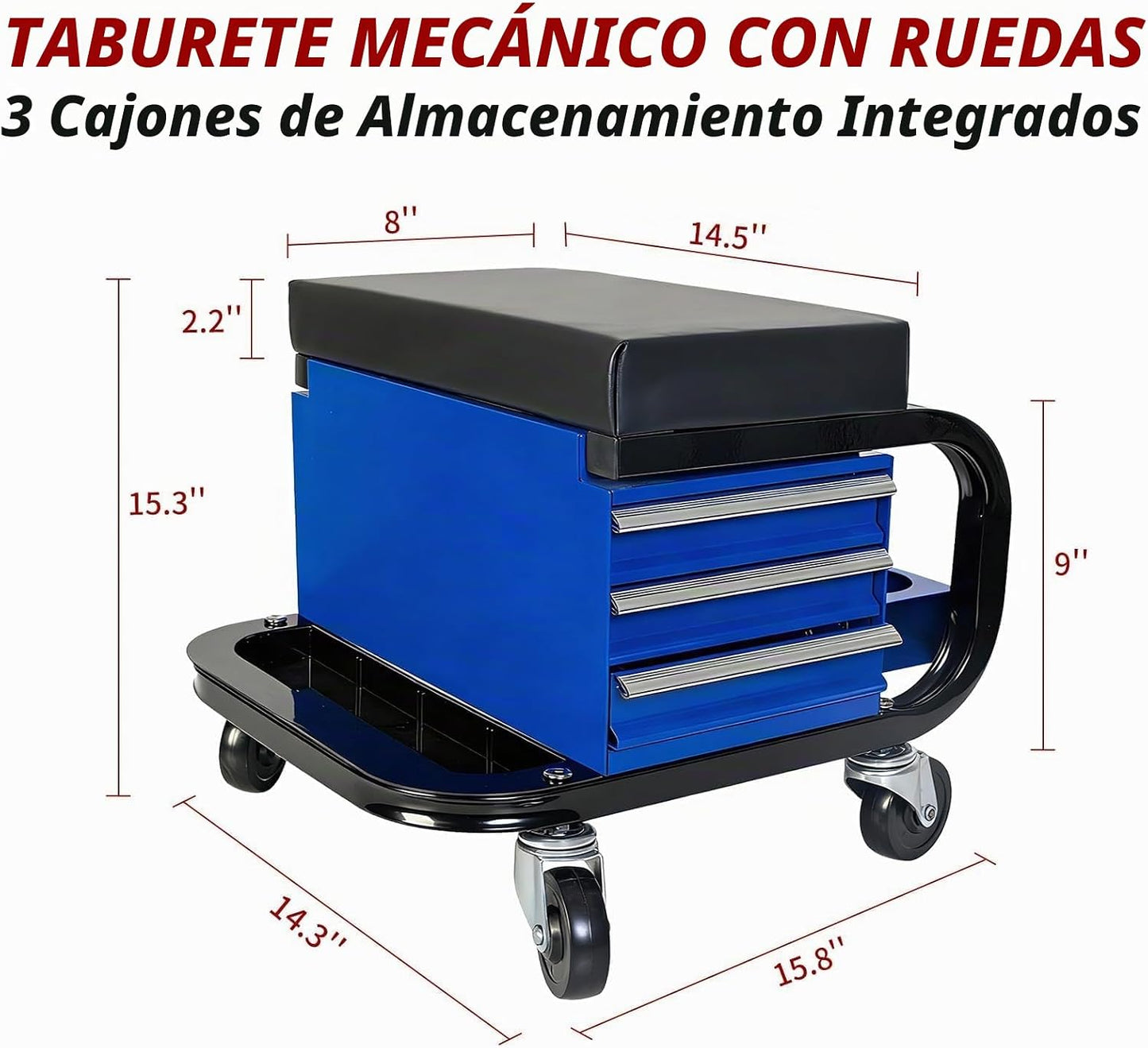 S.Walt Taburete mecánico rodante con ruedas, asiento deslizante con...
