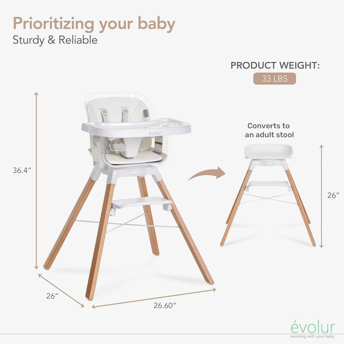 Evolur Silla alta de 360° Bloom, giratoria y convertible, con altur...