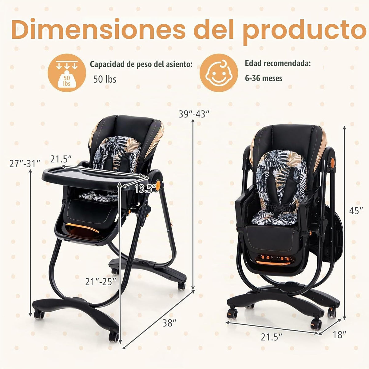 BABY JOY Silla alta, silla alta plegable para bebé con altura ajust...