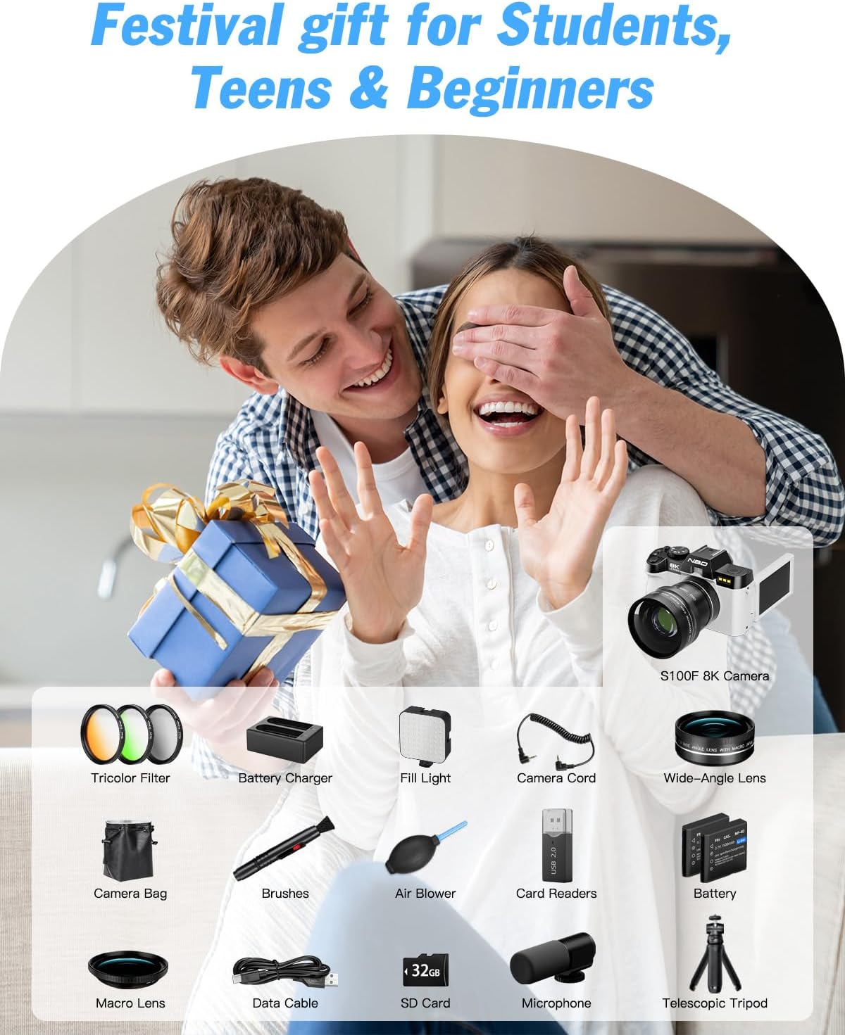 Cámaras digitales de 8K 64MP para fotografía, zoom 16X, 3 filtros d...