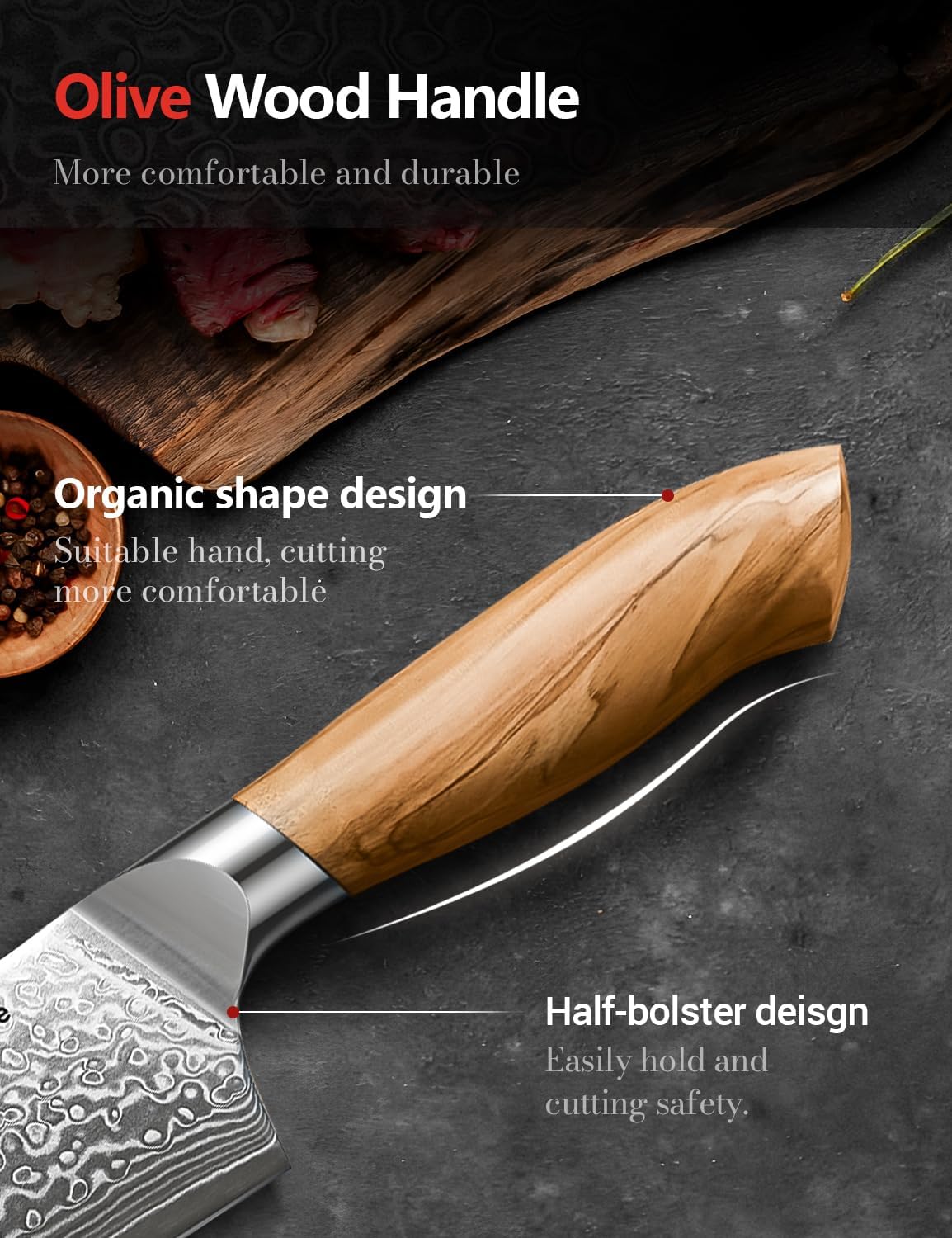 Cuchillo de chef de Damasco en acero japonés, cuchillo de cocina de...