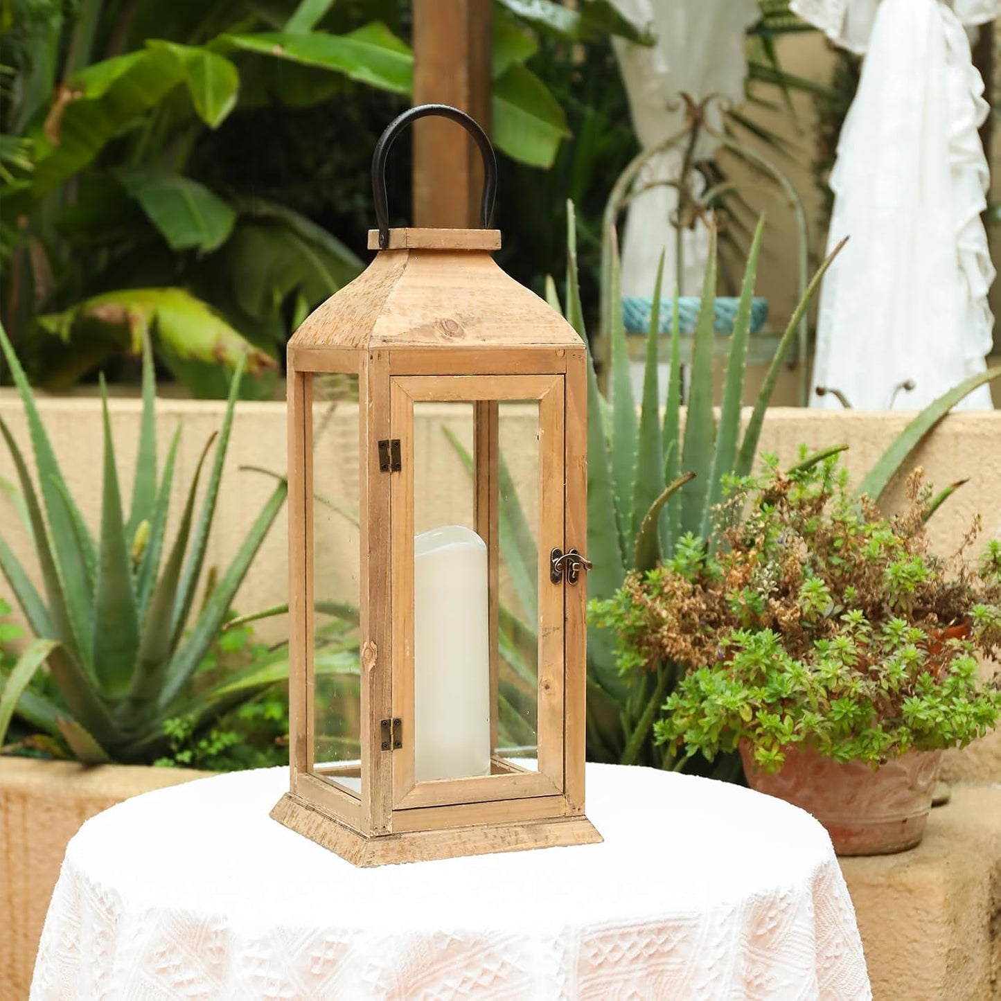 Bdor Linterna de vela de madera al aire libre de 22,5 pulgadas para...