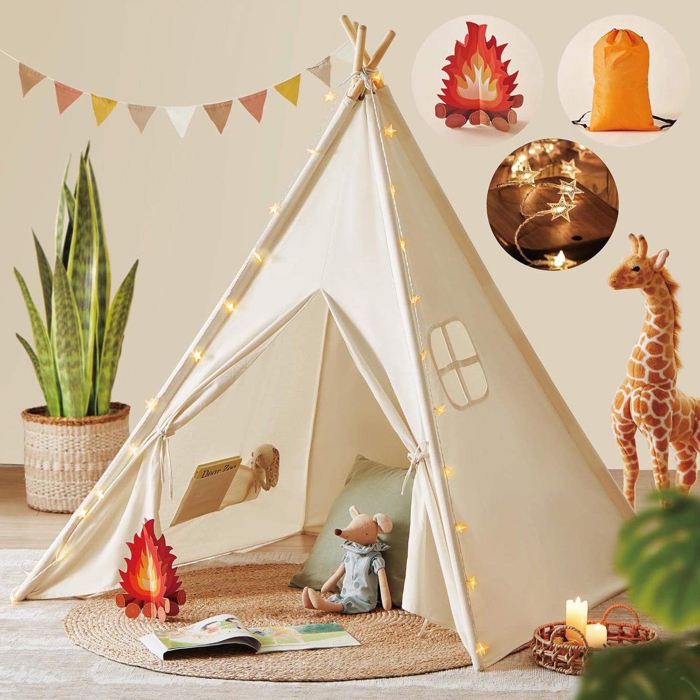 Tiny Land Tienda de campaña tipi para niños con luces de estrella,...