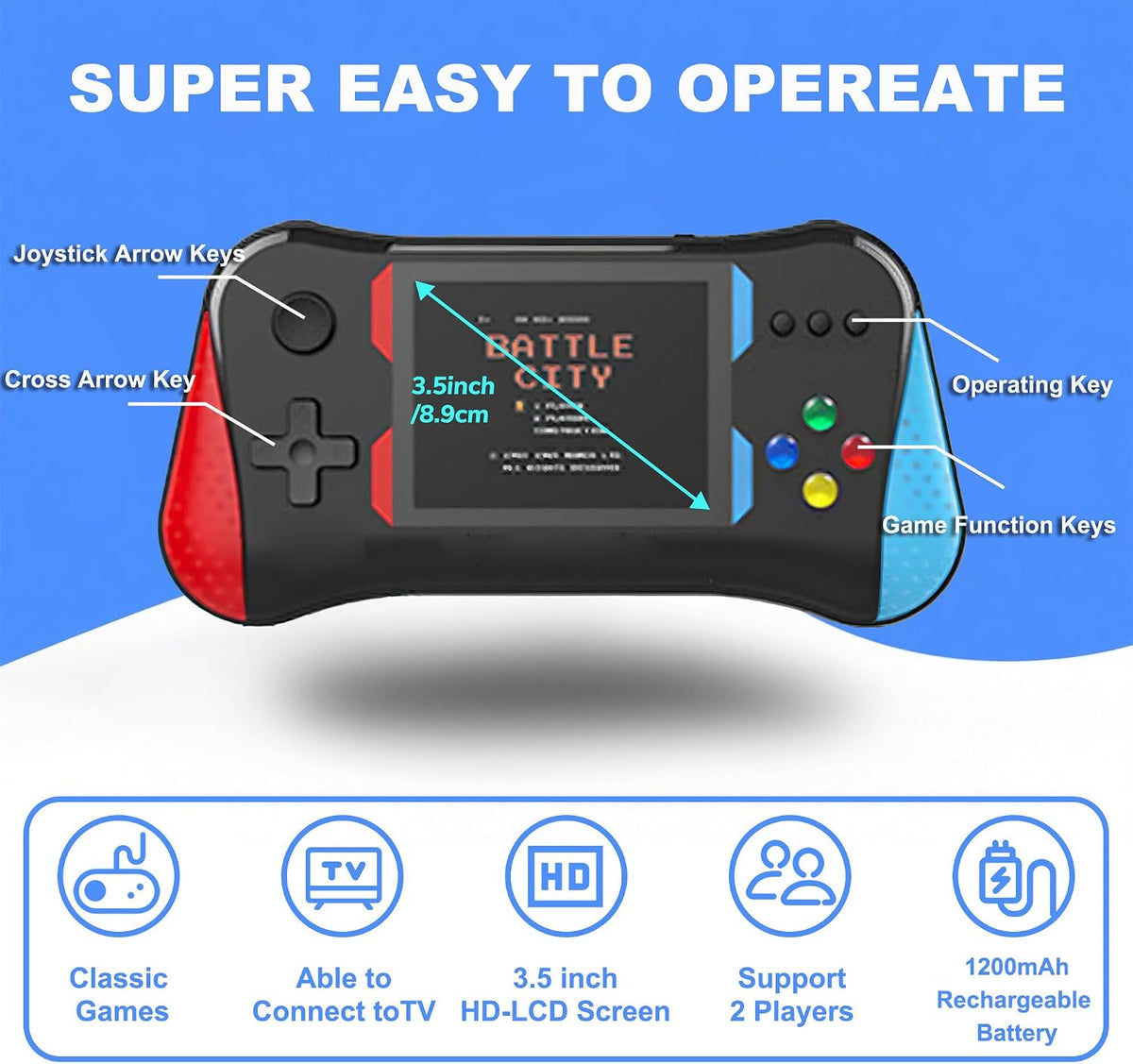 Juego de mano para niños, 500 videojuegos retro precargados, reprod...