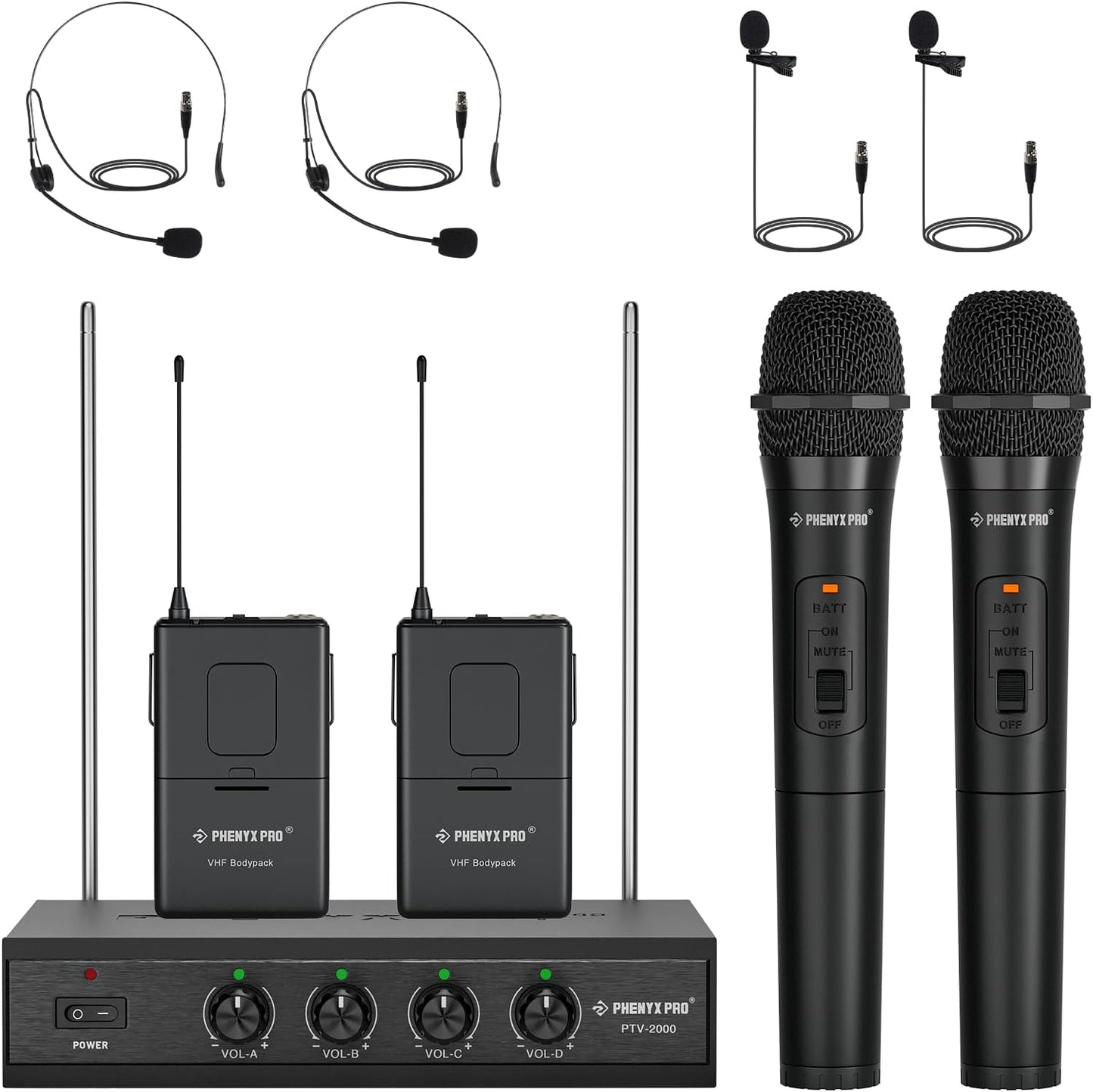 Phenyx Pro Sistema de micrófono inalámbrico, juego de micrófono ina...