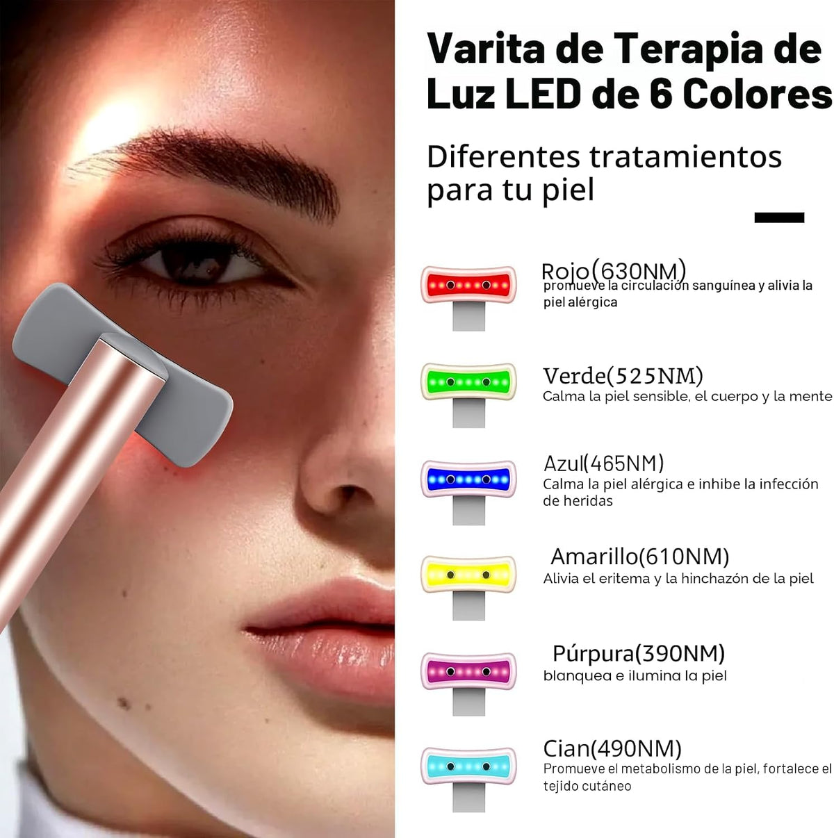 Terapia de luz roja para cara, equipo de luz LED de 6 en 1 para ojo...