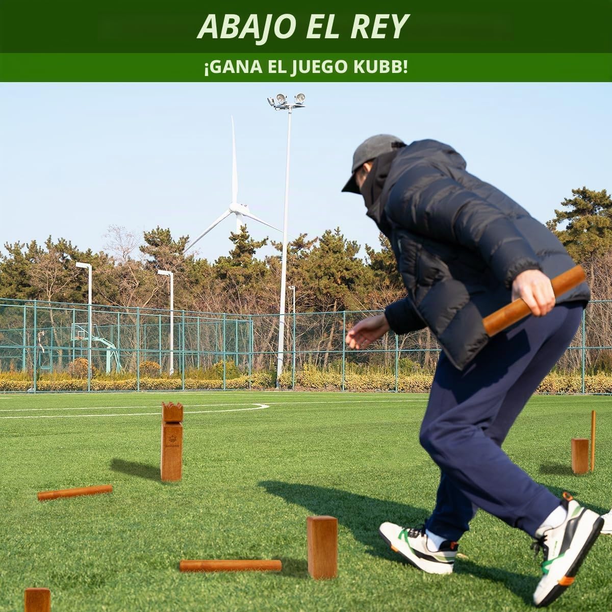 SunNordic Juego de jardín Kubb de madera de caucho con bolsa de tra...