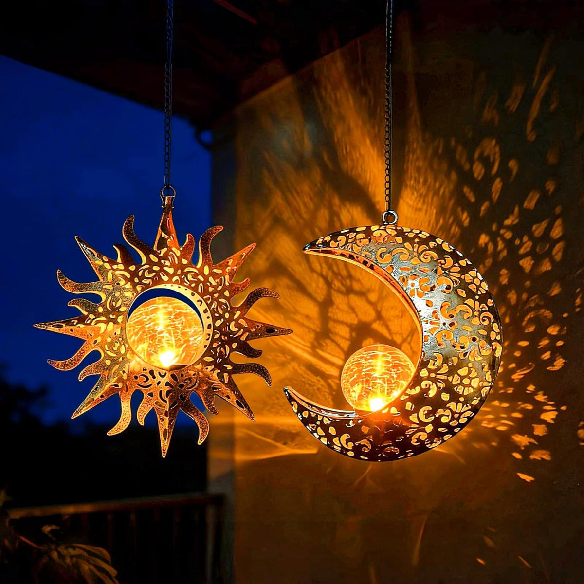 Amugmilk Luces solares colgantes para exteriores, paquete de 2 lint...