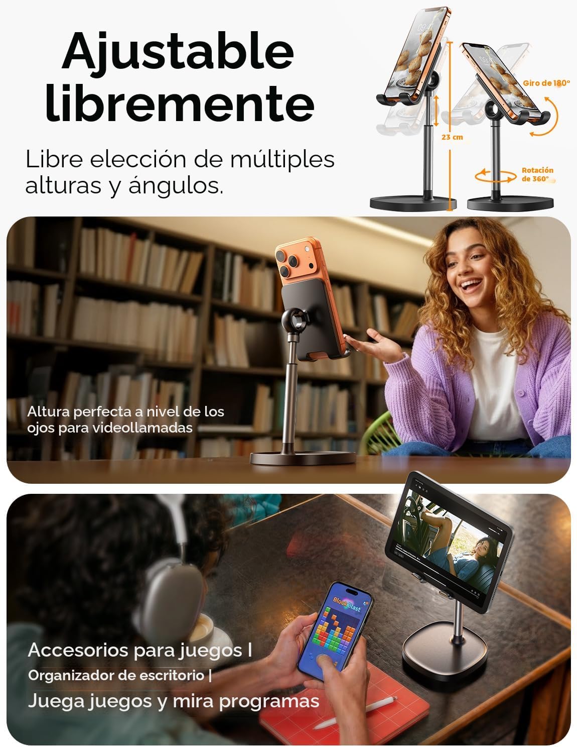 LISEN - Soporte para teléfono celular, ajustable, accesorios para e...