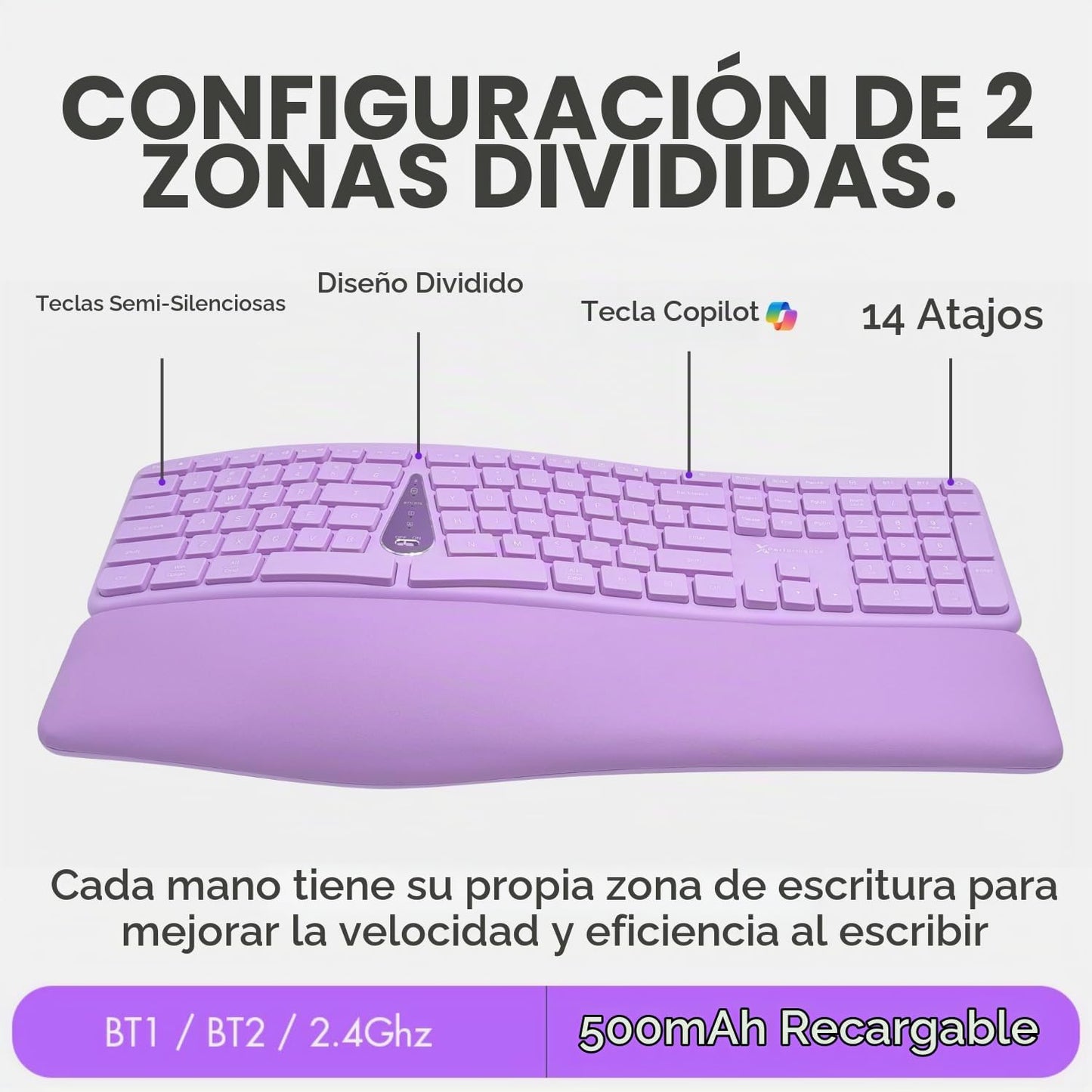 X9 Combo inalámbrico de teclado y ratón ergonómico púrpura - Escrib...