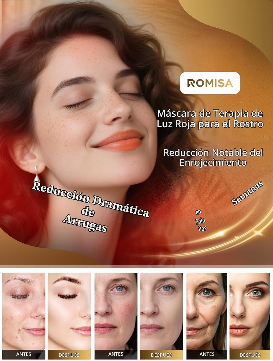 Terapia de luz roja para cara, 4 modos de terapia de luz, máscara f...