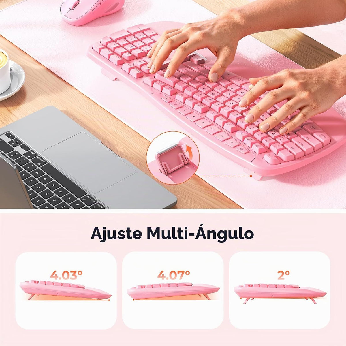 MEETION Teclado y ratón inalámbricos ergonómicos, teclas onduladas...