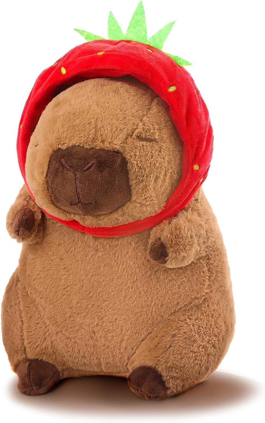 SHINUOER Lindo peluche de Capibara con sombrero de fresa de 12 pulg...