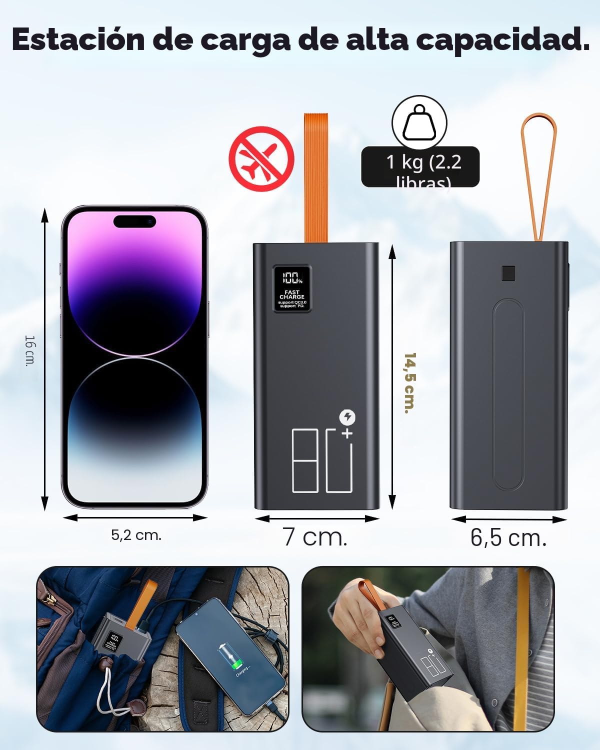 Cargador portátil de 80000 mAh de alta capacidad, carga rápida de 3...