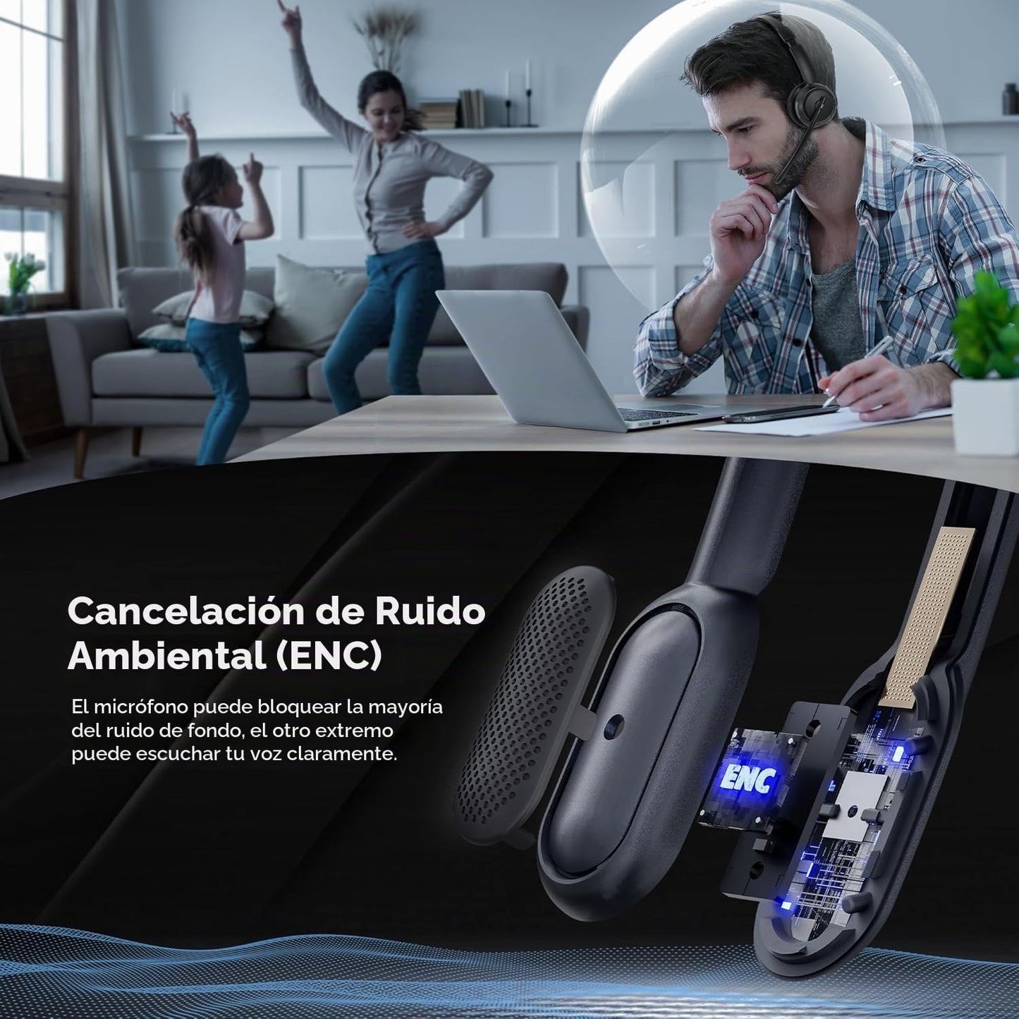 Auriculares ANC y ENC mejorados con micrófono para PC, auriculares...